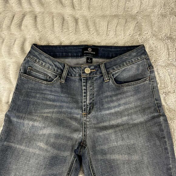 Curations Jeans Women’s 4 Skinny Medium Wash Studded Flower Distressed Hem Boho - Picture 3 of 9